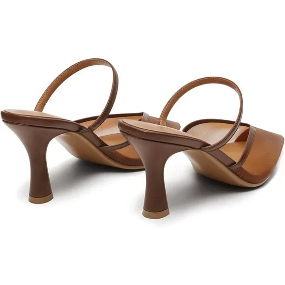 Women's Mesh Mule Brown Heels with Memory Foam Insole Pointy Toe Arch Support - Picture 3 of 4